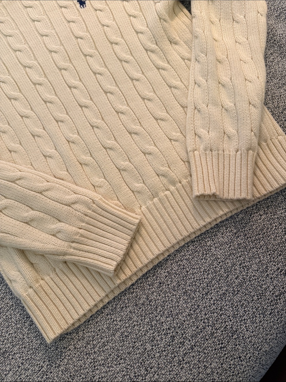 Polo by Ralph Lauren Cream Cable Knit Crewneck Sweater with Navy Pony - Picture 3 of 4